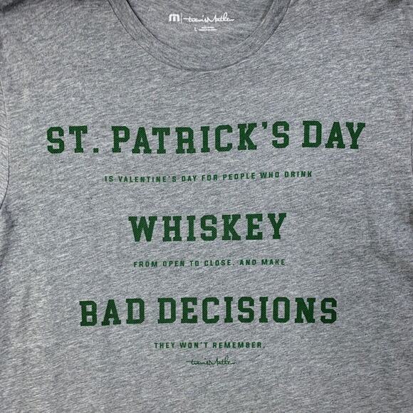 Travis Mathew T Shirt Mens L Grey Pima Cotton St Patrick's Day Shot Of Whiskey - Picture 3 of 10